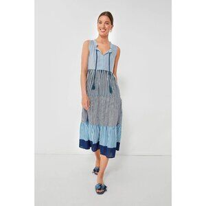 NWT Tuckernuck Paloma Caftan Maxi Dress Blockprint Seaside Blue Stripe XL New